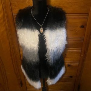 White Black and Gray Faux Fur Jacket